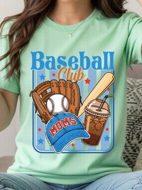 Gildan Mint Green "Baseball Club Moms" Short Sleeve Tee